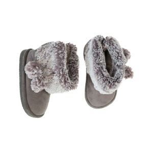 H&M Baby Girl's Grey Cozy Faux Fur Suede Pom Pom Ankle Booties Size 6